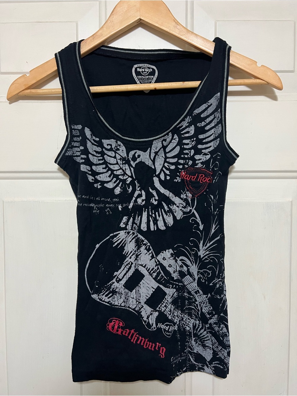 Hard Rock Cafe Gatlinburg Graphic Tank Top Black Rocker Y2K Sleeveless Tee